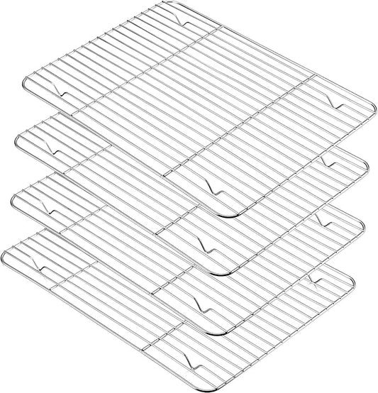 P&P CHEF Baking Cooling Rack Set for Cooking Roasting, 4-Piece Stainless Steel Wire Racks for Oven Use, Healthy & Dishwasher Safe, Rectangle, 15.3 Inch