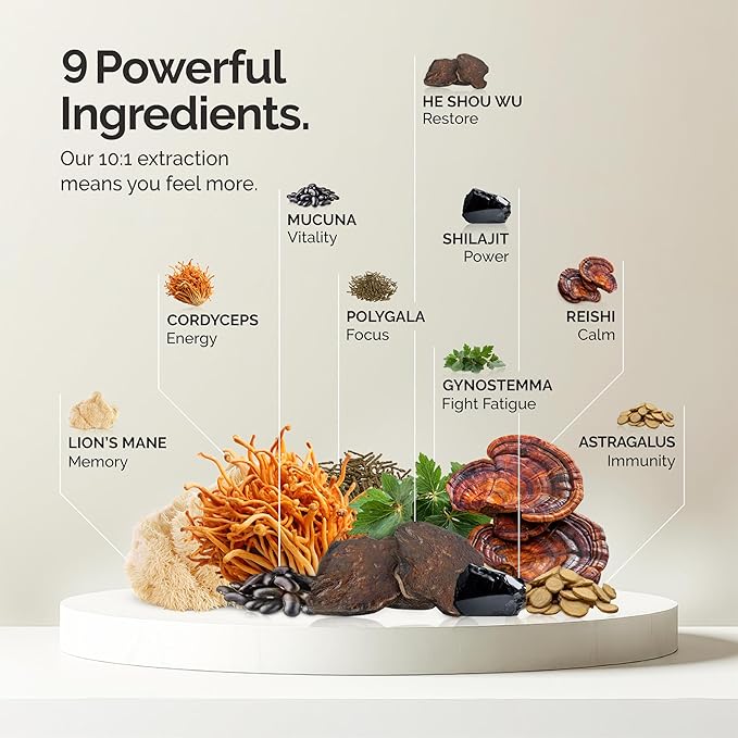 Mushroom Espresso Coffee 10X Concentrated Extract, with Lion's Mane, Reishi & Cordyceps, Energy & Focus Support, 30 Servings, Premium Supplement Powder