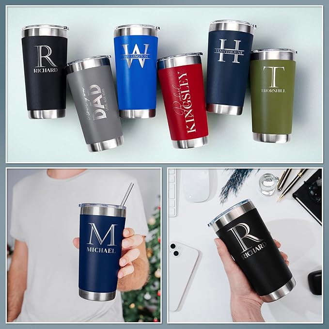 Be Burgundy Personalized Tumbler with Engraved Name - 12 Designs, 30 Oz Coffee Tumbler with Slider Lid, Red, Double Wall Insulated - Gifts for Mom, Women, Personalized Gift for Her