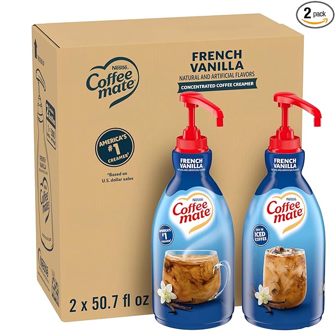 Nestle Coffee mate Coffee Creamer, French Vanilla, Concentrated Liquid Pump Bottle, Non Dairy, No Refrigeration, 50.7 fl oz (Pack of 2)
