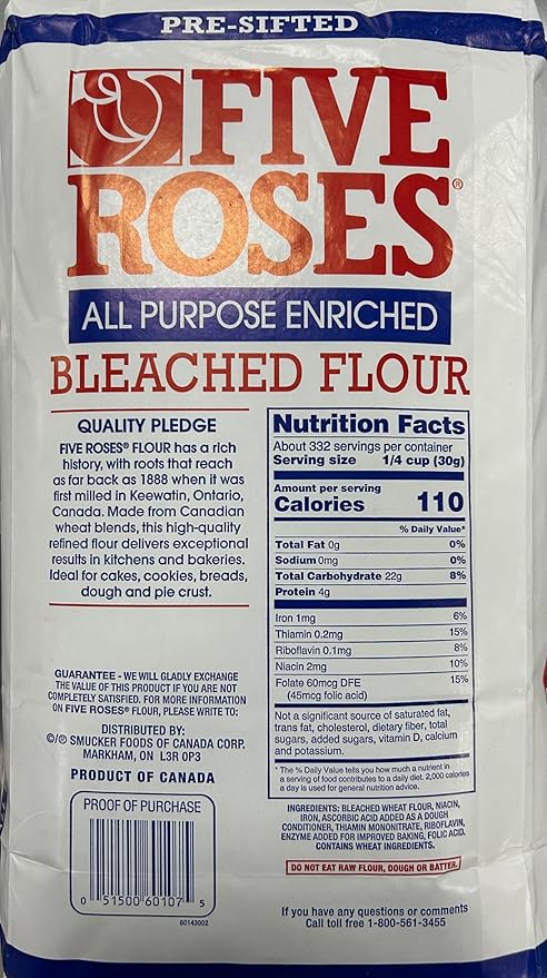 Five Roses All-Purpose Flour – 22 lb (10 kg) – Premium Canadian Wheat – Enriched, Pre-Sifted White Flour for Baking & Cooking