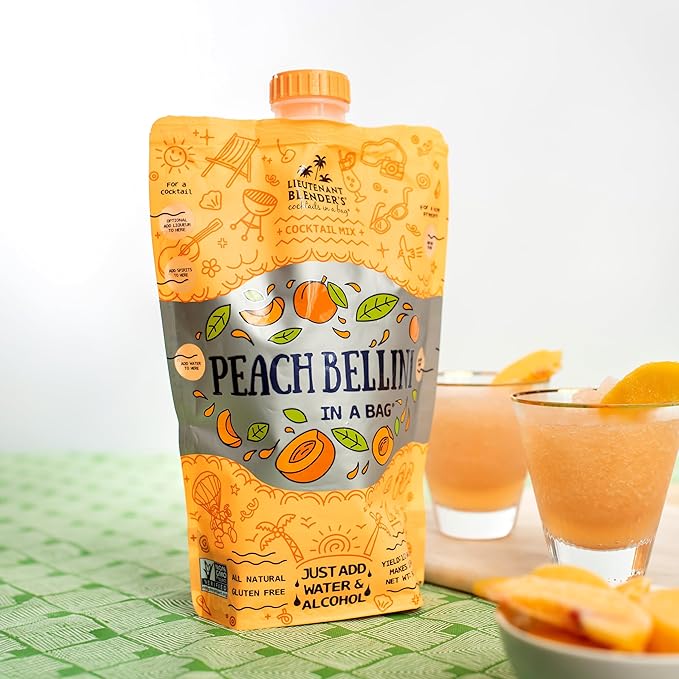 Lt. Blender's Peach Bellini in a Bag - Wine Slushie Mixes - Each Bag Makes 1/2 Gallon of Frozen Peach Bellini Mix – Non-GMO Wine Freezer mix - Make with Wine, Liquor or as a Mocktail - (Pack of 1)