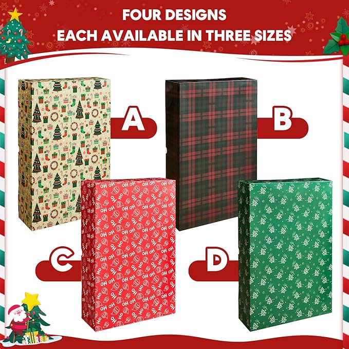 YANGTE 24 Pack Large Christmas Boxes for Presents, Assorted Sizes Christmas Gift Boxes with lids, 17" Premium Clothing Boxes with 4-inch Deep Robe and Shirt