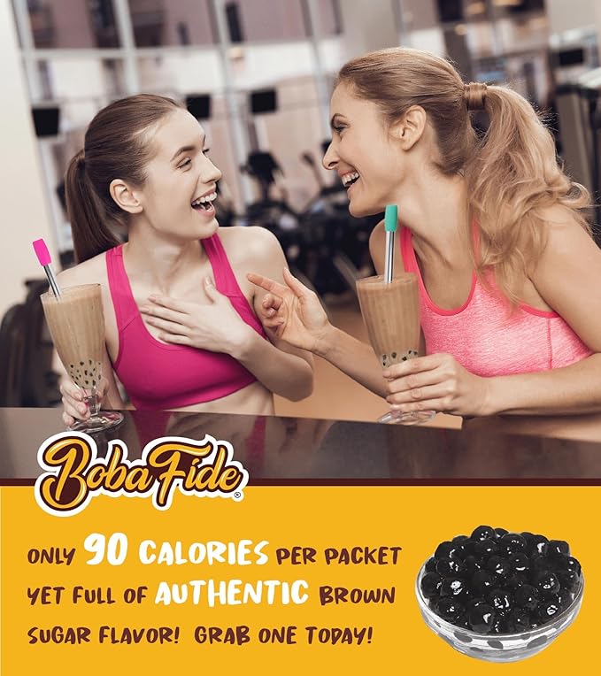 BOBA FIDE Instant Brown Sugar Boba Tapioca Pearls, 12 Packets of Microwavable Black Tapioca Pearls for Boba Bubble Tea, Ready in 25 Seconds, No Corn Syrup, Preservatives & Gluten Free, Vegan