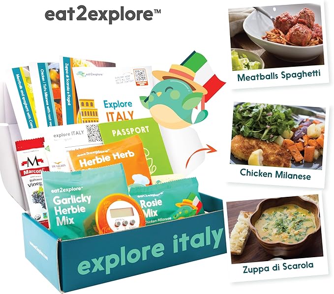 eat2explore Cooking Kits for Kids – Interactive & Educational Kids Cooking Sets Real for Ages 5 and Up,3 Recipe Cards & Global Ingredients – Fun Gift for Young Chefs (Italy Edition)