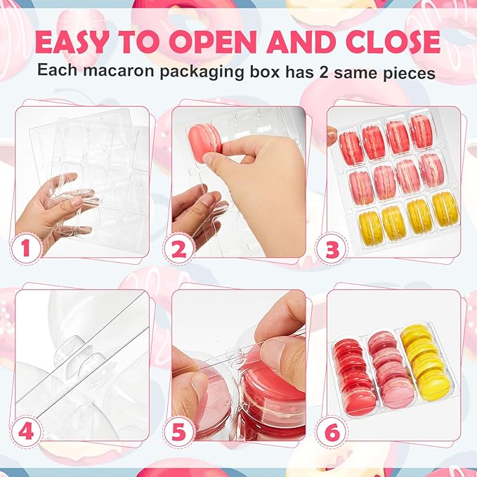 Sherr 12 Pcs Macaron Boxes Clear Plastic Macaron Storage Containers Macaroon Packaging Display Trays for Cookie, Wedding, Party Gifts