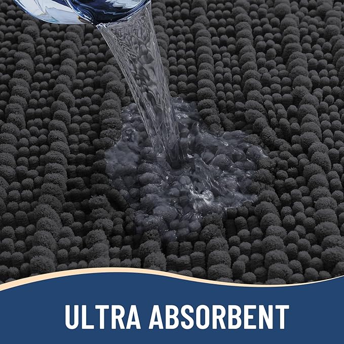 Arotive Luxury Chenille Bathroom Rug Mat, Extra Soft Thick Absorbent Shaggy Bath Rugs, Non-Slip Machine Wash Dry, Plush Bath Mats for Bathroom, Shower and Tub, 24x16, Dark Grey