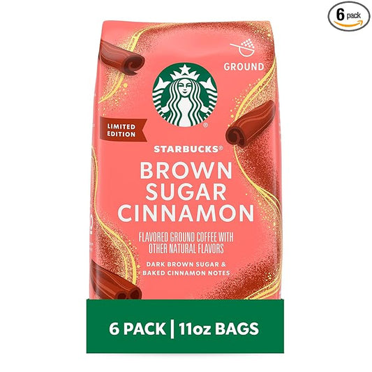 Starbucks Ground Coffee, Brown Sugar Cinnamon Naturally Flavored Coffee, 100% Arabica, Limited Edition, 6 Bags (11 Oz Each)