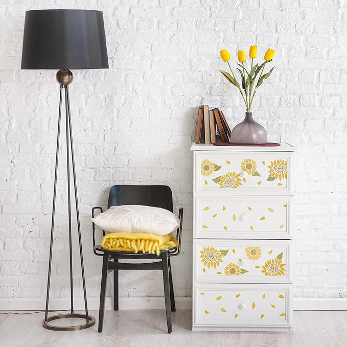 NAKLEO DIY Reusable Plastic Stencil - 21x30cm / 8.3” x 11.7” - Sunflowers Leaf Nature - Art Craft Wall Painting Pattern Template Scrapbooking Decoupage - Fabric Furniture Wood