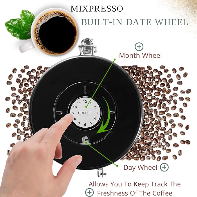 Mixpresso 16 Oz Copper Coffee Canister, Stainless Steel Airtight Coffee Container, Ground and Bean Storage with Date Tracker, Vacuum Sealed Espresso Airtight Container, Sugar Container