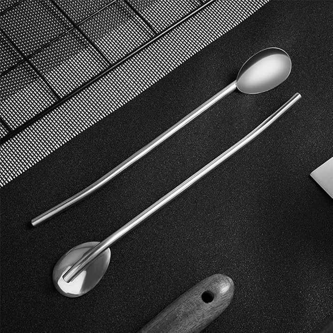 4Pcs Stainless Steel Straws Spoons, 2 in 1 Reusable Snow Cone Drinking Stainless Steel Ice Tea Metall Long Spoons Straws with 1 Cleaning Brushes for Cocktail Milkshake(4)