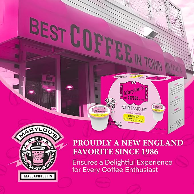 Marylou's Hawaiian Chocolate Nut Flavored Gourmet Coffee – Single Serve Coffee Pods, Compatible with Keurig Brewers – 12 Pods