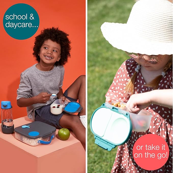 b.box Snack Box (2-pack) Reusable Snack Containers with Lids – Bento Box for Kids & Toddlers, Leakproof Lunch Box, BPA-Free and Dishwasher Safe Snack Container(O'Breeze + Emerald, 1 3/4 Cup)