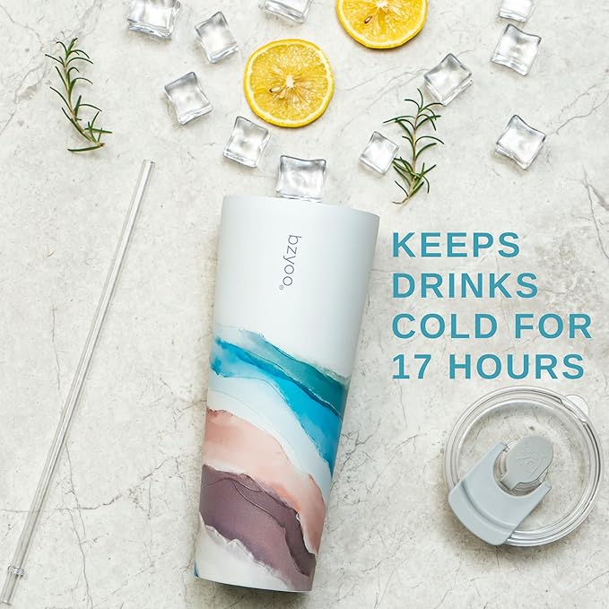 bzyoo SUP Double Wall Vacuum Insulated 24oz Tumbler with Straw and Lid Stainless Steel Water Bottle Travel Mug Cup, Mother's Day Gift Perfect For Ice Coffee or Tea Color: Misty Mountain