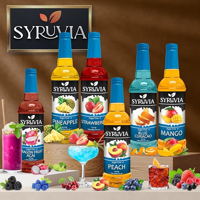 Syruvia Sugar Free Blue Curacao Syrup, Flavored Syrup for Cocktails, Drinks, Lemonades, Iced Teas, and Desserts – 25.4 fl oz