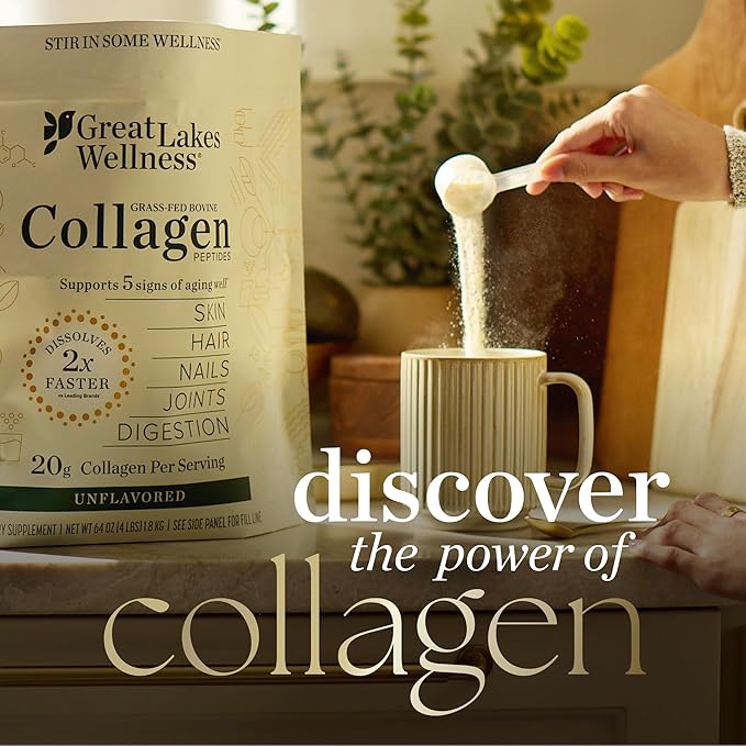 Great Lakes Wellness Collagen Peptides Powder for Skin, Hair, Nails, Joints & Digestion - Vanilla Flavored - Quick Dissolve Hydrolyzed, Non-GMO, Kosher - 10 oz