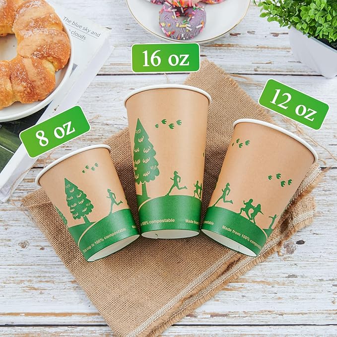ECOLipak 210 Count 16 oz Paper Cups, 100% Compostable Paper Coffee Cups with PLA Lined, Disposable Biodegradable Hot Paper Cups for Party, Picnic, Travel, and Events