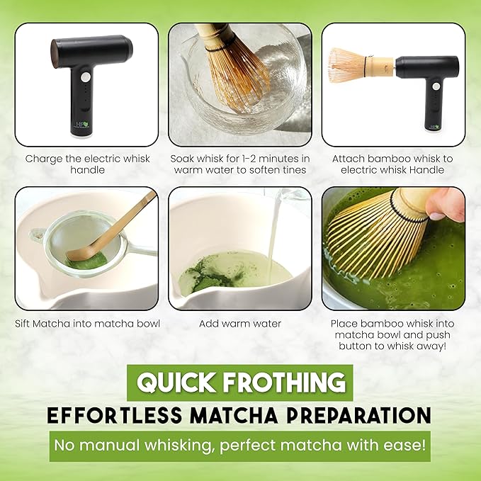 Matcha Electric Whisk Set - Rechargeable Handheld Frother with Whisk and Holder | Automatic Frother for the Perfect Blend | Electric Handheld Frother for Matcha Tea Lovers