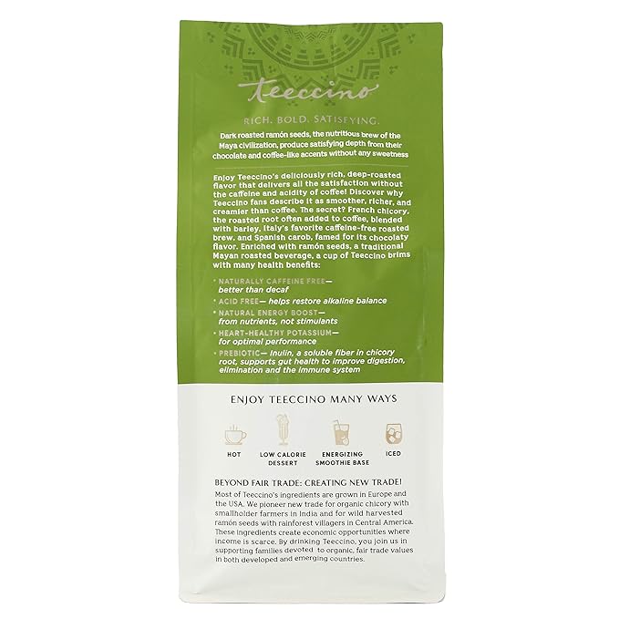 Teeccino Maya Chai Chicory Coffee Alternative - Ground Herbal Coffee That’s Prebiotic, Caffeine-Free & Acid Free, Medium Roast, 11 Ounce (Pack of 3)