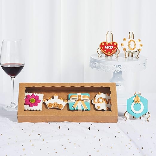 100PCS 12 x 5 x 1.5 inches Auto-Popup One Piece Premium Cookie Boxes, Mini Strawberry Boxes, Kraft Brown Bakery Box for Holiday Cookie Gift Sets
