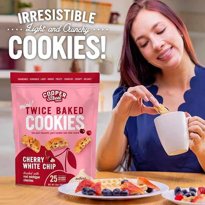 Cooper Street Twice-Baked Cherry White Chip Biscotti Cookies (16 oz) – Over 50 Biscotti Cookies per Bag Loaded with Real Fruit, Traditional Italian Style Snacks - Dairy, Peanut & Soy Free, Kosher