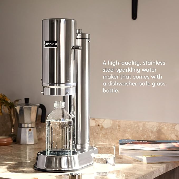 Aarke Carbonator Pro, Sparkling & Carbonation Water Machine, Stainless Steel with Glass Reusable Bottle Volume 800 mL/27 fl oz and CO2 Cylinder (Stainless)
