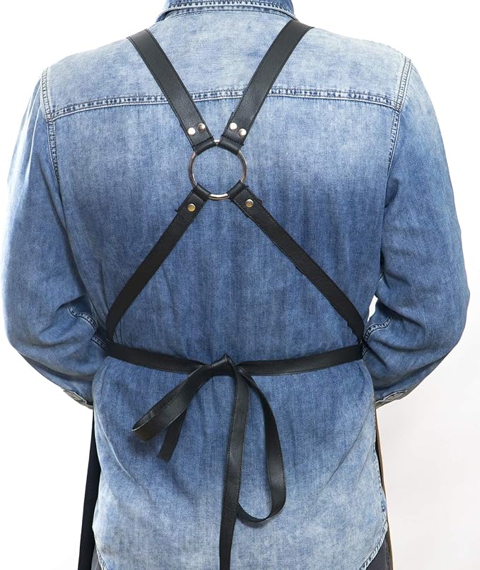 Apron for Women and Men Waterproof Canvas Extra Pocket for Chef Barista Gardening BBQ Grilling Crossback Unisex