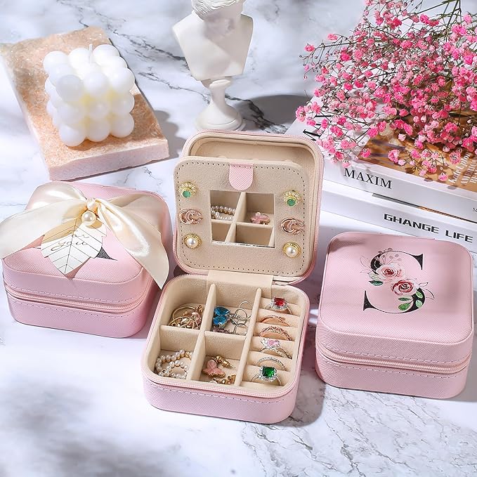 AYGXU Travel Must-Have Gifts,travel jewelry case organizer,small jewelry travel case,Cute Tumbler Cup,16oz bamboo lids for glass cups,teacher appreciation gifts for women,Initial B pink