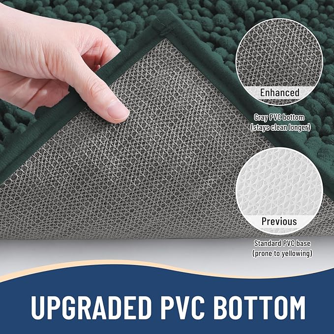 Arotive Luxury Chenille Bathroom Rug Mat, Extra Soft Thick Absorbent Shaggy Bath Rugs, Non-Slip Machine Wash Dry, Plush Bath Mats for Bathroom, Shower and Tub, 34x21, Dark Green