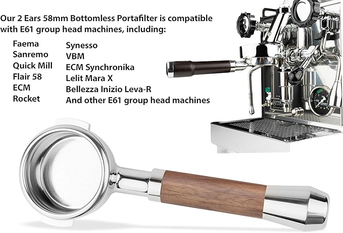LILQ 58mm Bottomless Naked 2 Ears Portafilter Compatible with E61 Grouphead Machines– Includes 18–20g Basket (Olive Fusion, 58mm For E61)