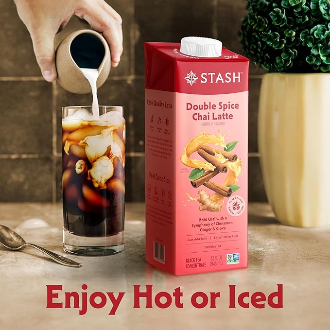 STASH Double Spice Chai Latte - Dairy Free Plant Based Tea Concentrate - Caffeinated - 32 fl oz, 5 Servings (Pack of 2)
