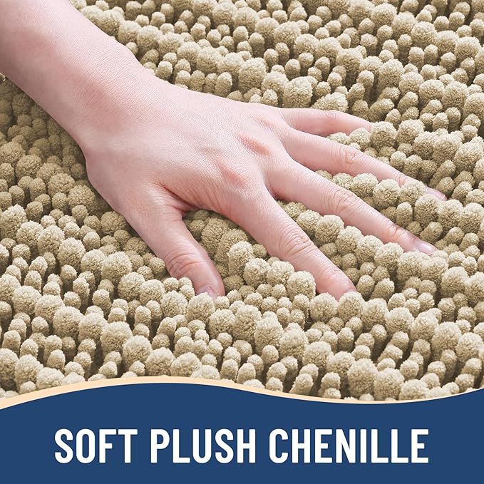 Arotive Luxury Chenille Bathroom Rug Mat, Extra Soft Thick Absorbent Shaggy Bath Rugs, Non-Slip Machine Wash Dry, Plush Bath Mats for Bathroom, Shower and Tub, 60x24, Beige