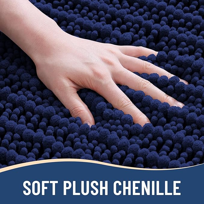 Arotive Luxury Chenille Bathroom Rug Mat, Extra Soft Thick Absorbent Shaggy Bath Rugs, Non-Slip Machine Wash Dry, Plush Bath Mats for Bathroom, Shower and Tub, 45x27, Navy