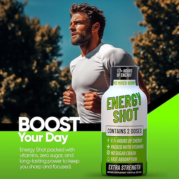 B12 Mixed Berry Extra Strength Energy Shot 10 pk – 260mg Natural Caffeine B12 B6 – Energy & Vitality Support – 2 Servings Sugar Free Zero Calorie Green Tea B-Vitamins Electrolytes Vegan – 1.93 fl oz