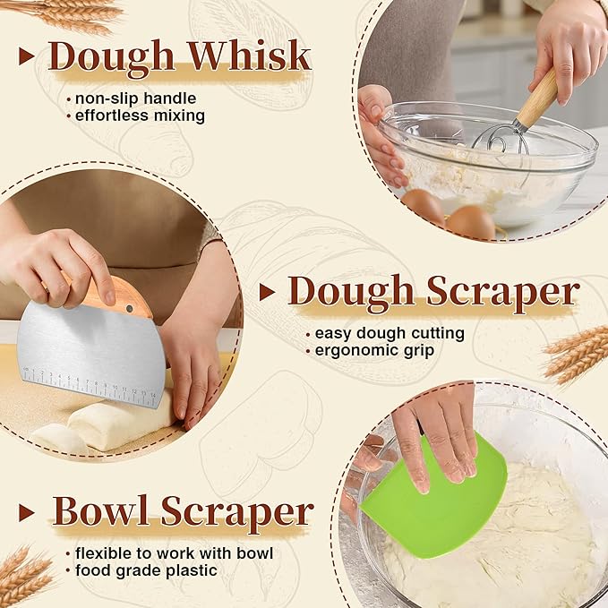 Sourdough Starter Kit, 9" Round & 10" Oval Banneton Bread Proofing Basket Set, Sourdough Bread Baking Supplies, Bread Making Tools Gift Set for Beginner Professional Bakers