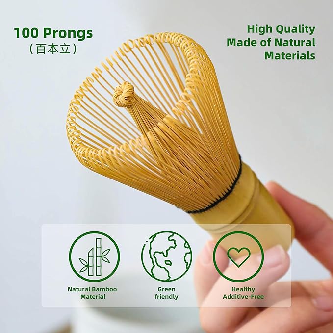 TEANAGOO Matcha Whisk Set, Bamboo Matcha Whisk (Chasen), 3 Pcs Traditional Starter Matcha Set, Scoop (Chashaku) Tea Spoon, Matcha Accessory, Bamboo Whisk For Matcha Tea (100prongs)