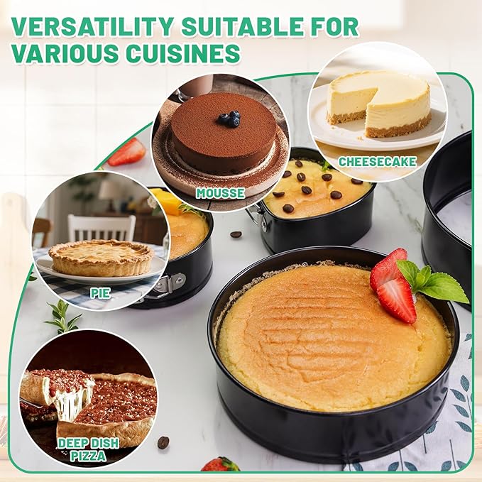 Springform Cake Pan Set,Non-Stick Springform Pans Set of 4 (4, 7, 9,10inches),Leak-Proof Round Cake Pans with Removable Bottom for Baking Cake Pie Pizza and Quiches (Black4)