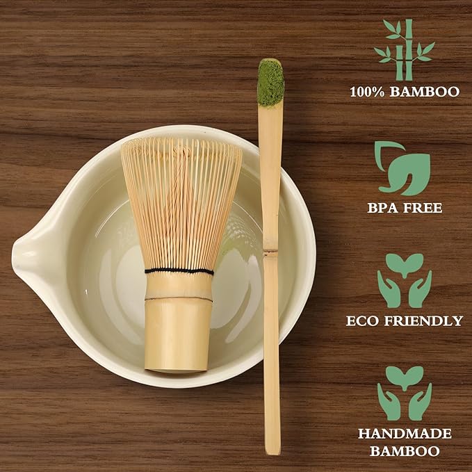 Matcha Whisk with Matcha Whisk Holder Bamboo Whisk Scoop Spoon Unique Gifts for Women Men Girl Friend Home Kitchen Decor Gifts for Tea Enthusiasts Christmas White