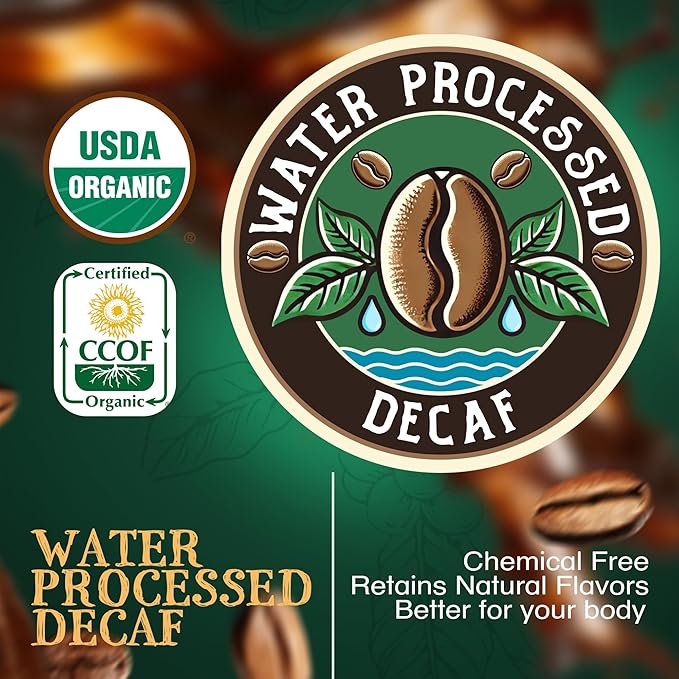 The Bean Organic Coffee Company Water Processed DECAF California Blend, Medium Roast, Ground Coffee, 16-Ounce Bag, Café Molido Tostado Orgánico descafeinado
