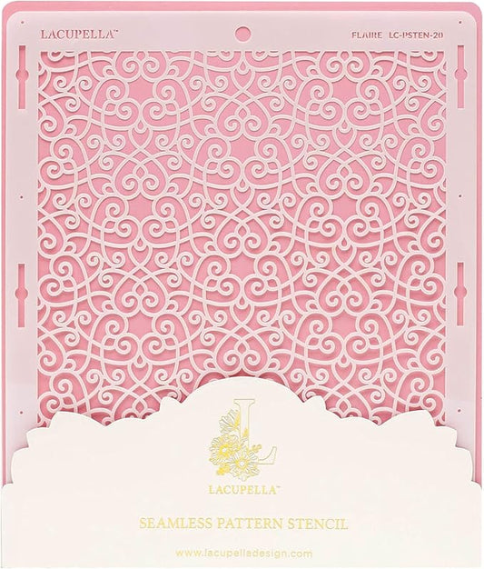 Cake Baking Stencil - Seamless Delicate Pattern for Decorating Tall Double Barrel Cake to Use with Buttercream, Royal Icing, Ganache, Paint, Airbrush (FLAIRE)