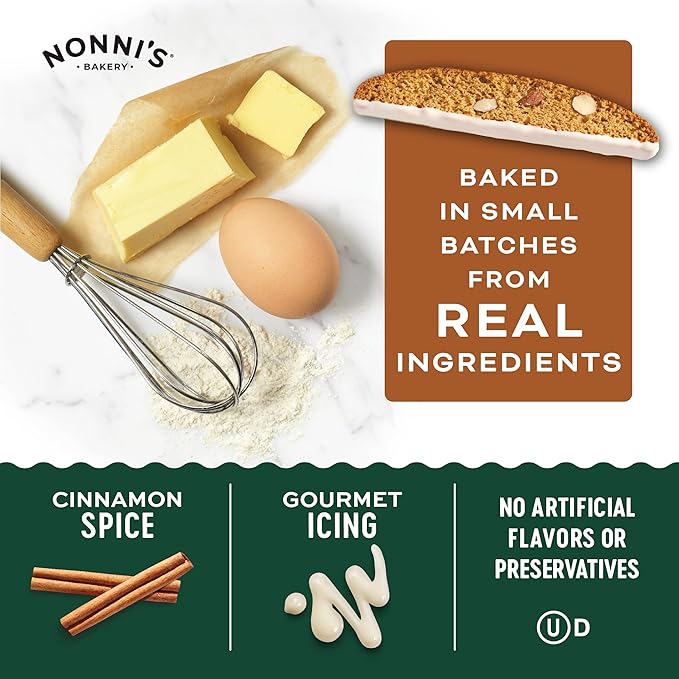 Nonni's Gingerbread Biscotti Holiday Cookies - 3 Boxes Gingerbread Cookies - Gingerbread Christmas Cookies w/Almonds & White Icing - Biscotti Individually Wrapped Cookies - Italian Cookies - 6.88 oz