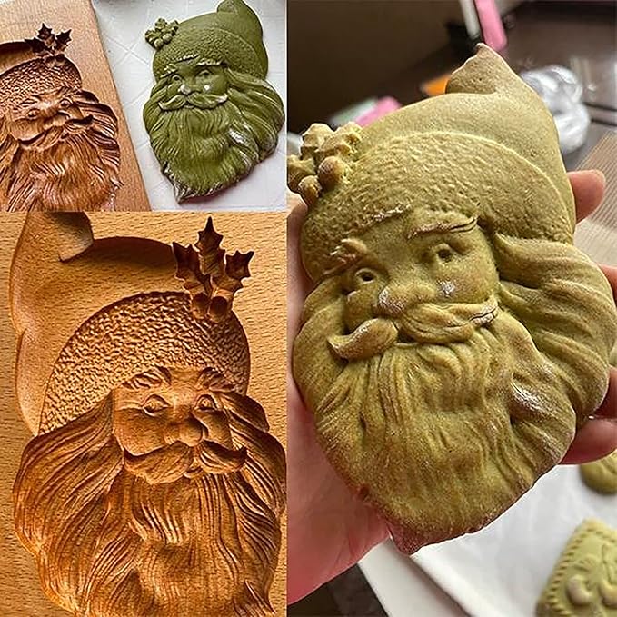 Wooden Cookie Biscuit Mold, 3D Baking Mold, Embossing Craft Decorating Baking Tool, Suitable for Halloween Thanksgiving Christmas Kitchen DIY (Xmas-B-3PCS)