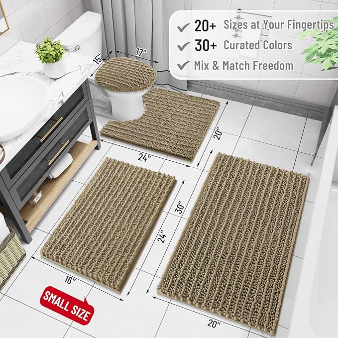 Arotive Luxury Chenille Bathroom Rug Mat, Extra Soft Thick Absorbent Shaggy Bath Rugs, Non-Slip Machine Wash Dry, Plush Bath Mats for Bathroom, Shower and Tub, 36x24, Camel