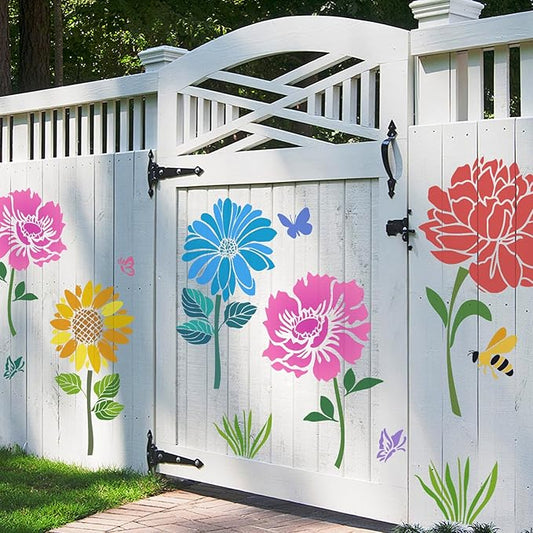12 PCS Large Flower Painting Stencils, Reusable Sunflower Stencils for Painting on Wood Rocks Canvas Fabric Glass Pottery DIY Painting Art Projects