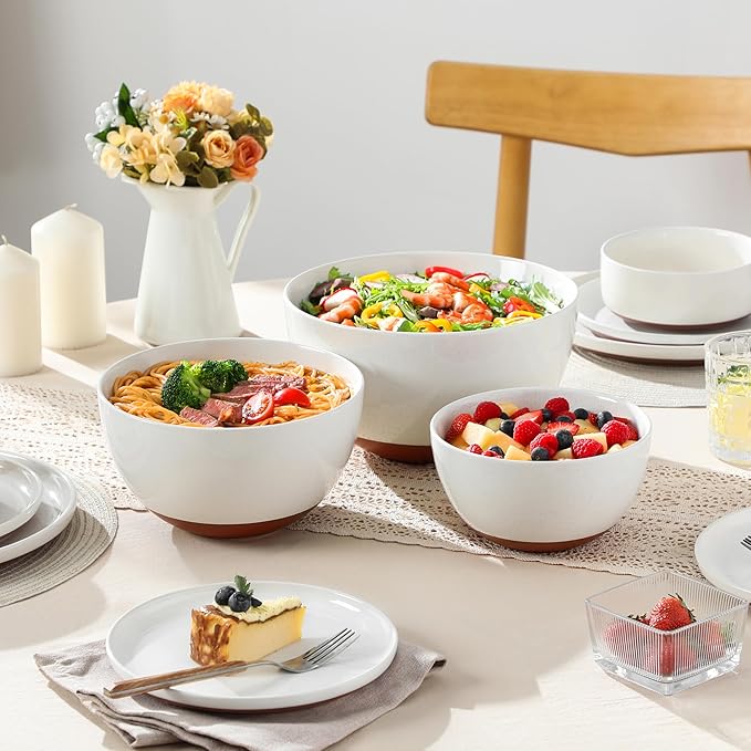 MALACASA Ceramic Mixing Bowls, Large Serving Bowls for Mixing, Cooking, Prepping, Baking, Salad, Soup, Pasta, Nesting Bowls Set of 3, 4.38/2.5/1.44 Qt, Oven, Microwave and Dishwasher Safe, Series TARA