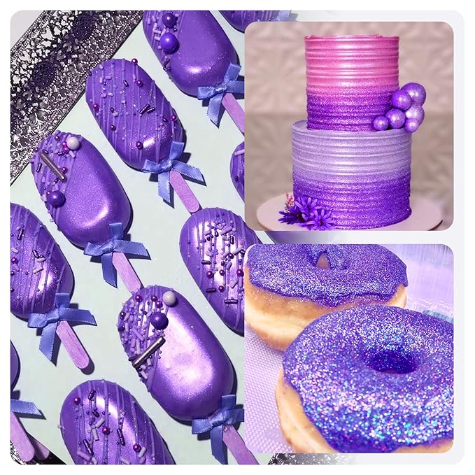 Edible Glitter - 1oz Luster Dust Edible Food Grade Glitter for Cocktail, Cake Decorating, Baking, Drinks - Shimmer Dust Powder, Metallic Food Coloring Powder for Icing, Fondant, Candy, Cookie (Purple)