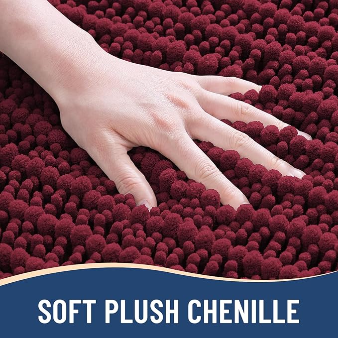 Arotive Luxury Chenille Bathroom Rug Mat, Extra Soft Thick Absorbent Shaggy Bath Rugs, Non-Slip Machine Wash Dry, Plush Bath Mats for Bathroom, Shower and Tub, 36x24, Burgundy