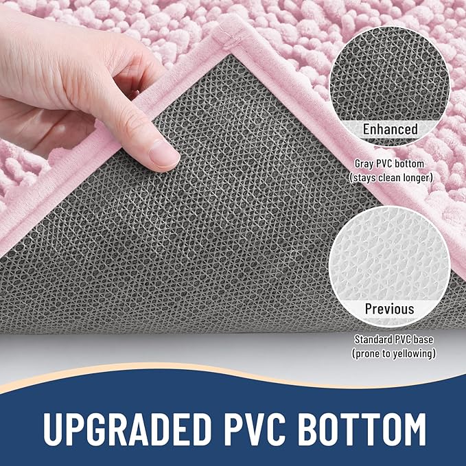Arotive Luxury Chenille Bathroom Rug Mat, Extra Soft Thick Absorbent Shaggy Bath Rugs, Non-Slip Machine Wash Dry, Plush Bath Mats for Bathroom, Shower and Tub, 60x24, Pink