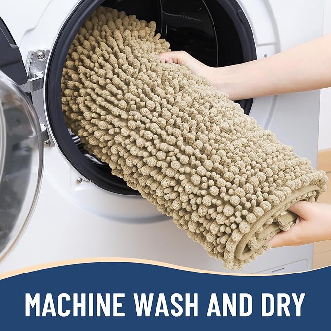 Arotive Luxury Chenille Bathroom Rug Mat, Extra Soft Thick Absorbent Shaggy Bath Rugs, Non-Slip Machine Wash Dry, Plush Bath Mats for Bathroom, Shower and Tub, 36x24, Beige
