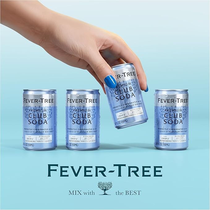 Fever-Tree Club Soda - Premium Quality Mixer - Refreshing Beverage for Cocktails & Mocktails. Naturally Sourced Ingredients, No Artificial Sweeteners or Colors - 5.1 Fl Oz Cans - Pack of 8